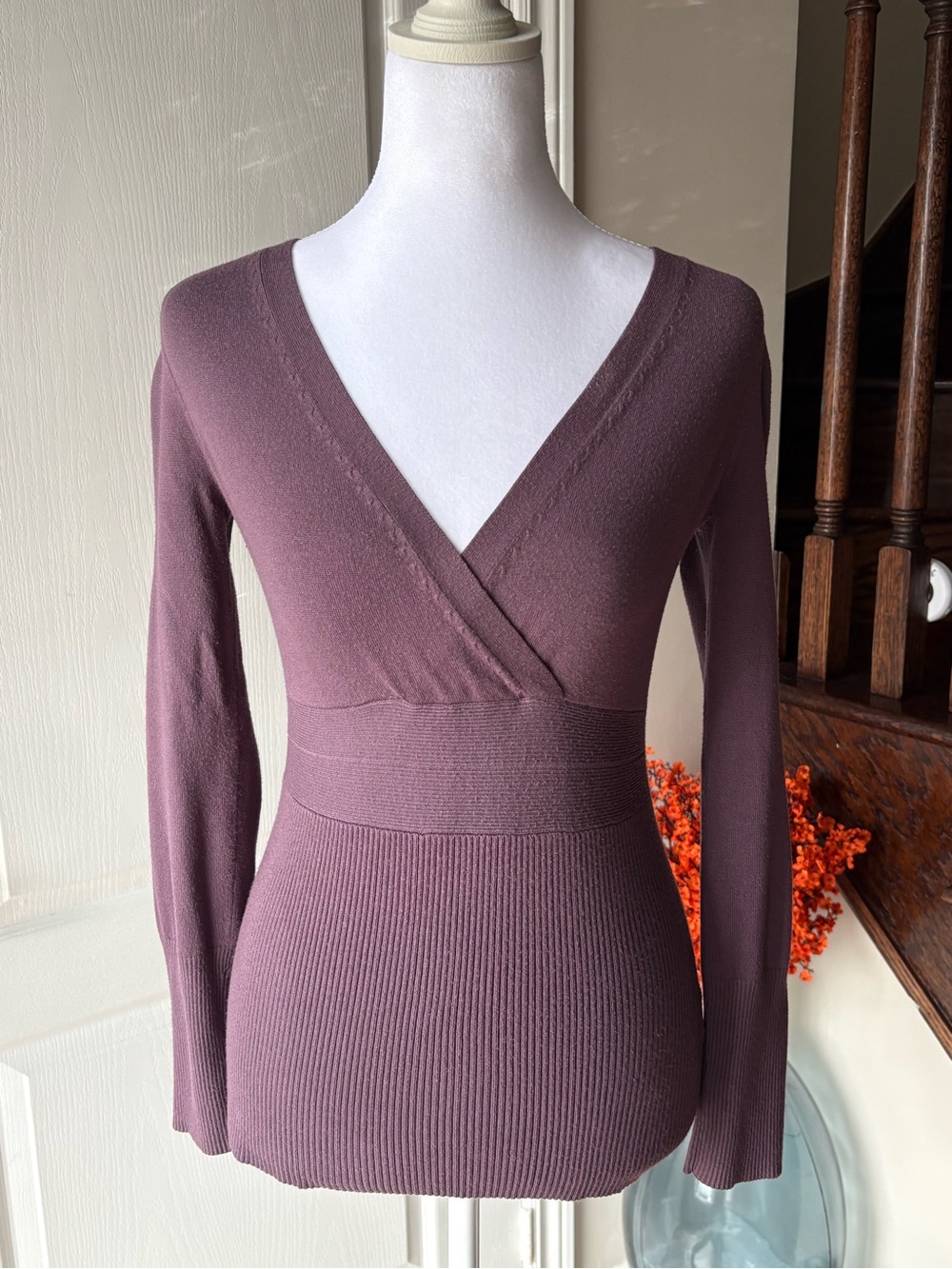 Vintage Y2K Plum Fitted Wrap V neck Longsleeve Top